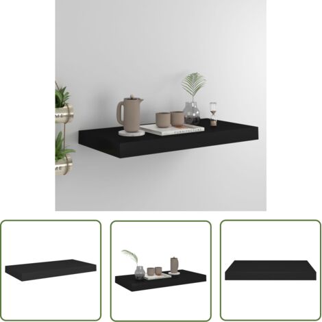 The Living Store Étagère murale flottante noir 50x23x3,8 cm MDF - Étagère Murale - Étagère Flottante - Décoration Murale - Rangement Mural - Meuble Design (1/5)