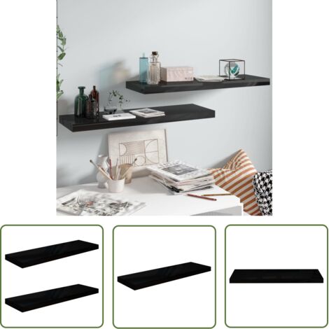 The Living Store Étagère murale flottante 2 pcs Noir brillant 80x23,5x3,8 cm MDF - Étagère Murale - Étagères Murales - Étagère Flottante - Rangement Mural - Décoration Murale (1/5)
