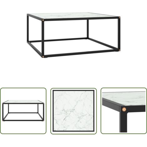 The Living Store Table basse Noir avec verre marbre blanc 80x80x35 cm - Table Basse - Meuble Salon - Table D'appoint - Table Design - Table Contemporaine (1/5)