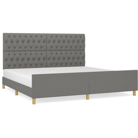 Cadre de lit avec tête de lit Gris foncé 200x200 cm Tissu (1/5)