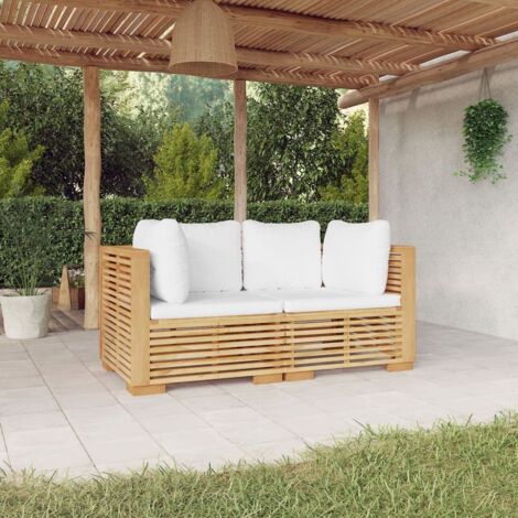 2 pcs Canapés d'angle de jardin et coussins, Canapés d'extérieur, Banc de jardin Bois de teck massif MJU9032 (1/5)