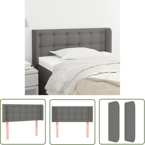 The Living Store Tête de lit avec oreilles Gris foncé 83x16x78/88 cm Tissu - Tête De Lit - Têtière De Lit - Literie - Meuble De Chambre - Chambre À Coucher (1/5)