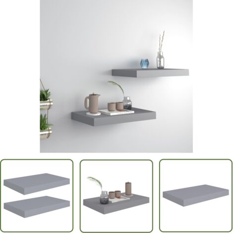 The Living Store Étagères murales flottantes 2 pcs Gris 40x23x3,8 cm MDF - Étagères Murales - Étagères Flottantes - Décoration Murale - Rangement Mural - Meubles Déco (1/5)