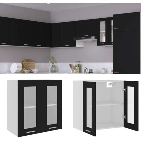 Armoire suspendue, Armoire de cuisine, Meuble haut Cuisine en verre Noir 60x31x60 cm Aggloméré MJU97679 (1/5)