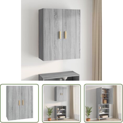 The Living Store Armoire murale suspendue Sonoma gris 69,5x34x90 cm - Armoire Murale - Buffet Suspendu - Meuble Rangement - Armoire Grise - Armoire Design (1/5)
