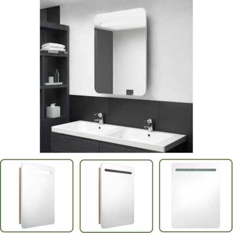 The Living Store Armoire de salle de bain à miroir LED blanc et chêne 60x11x80cm - Meuble Salle De Bain - Armoire Salle De Bain - Miroir Led - Éclairage Vanity - Rangement Salle De Bain (1/5)
