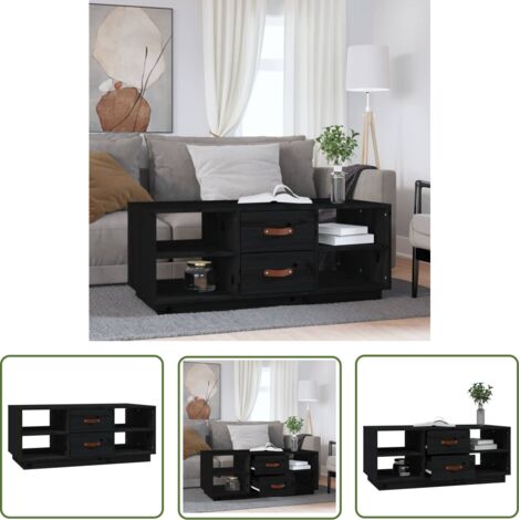 The Living Store Table basse Noir 100x50x41 cm Bois massif de pin - Table Basse - Meuble Salon - Table D'appoint - Table Design - Bois Massif (1/5)