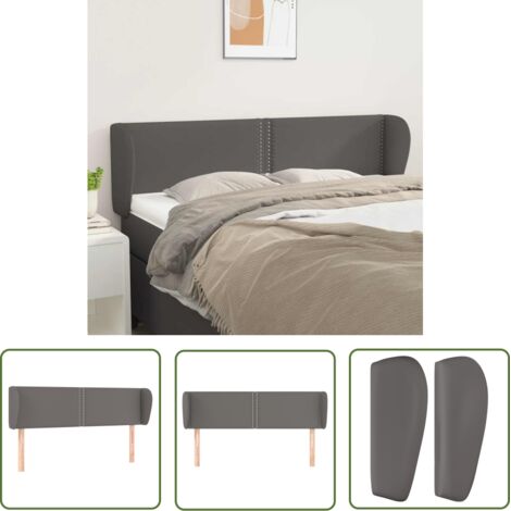 The Living Store Tête de lit avec oreilles Gris 147x23x78/88 cm Similicuir - Tête De Lit - Tête De Lit Rembourrée - Tête De Lit Moderne - Tête De Lit Élégante - Tête De Lit Grise (1/5)