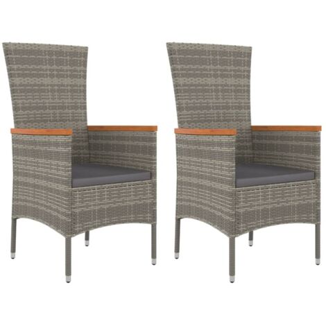 Chaises de jardin avec coussins lot de 2 Résine tressée Gris (1/5)