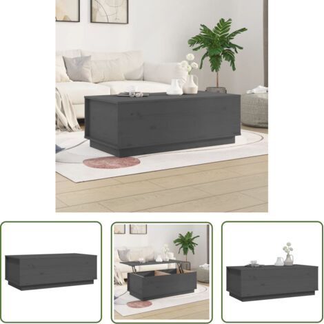 The Living Store Table basse Gris 100x50x35 cm Bois massif de pin - Table Basse - Meuble TV - Table D'appoint - Table Design - Table En Bois (1/5)