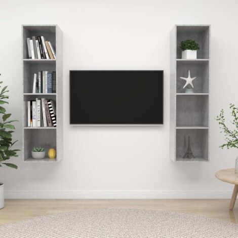 2 pcs Meubles TV muraux, Banc TV, Meuble TV suspendu, Lowboard Gris béton Aggloméré YHJ64156 (1/5)