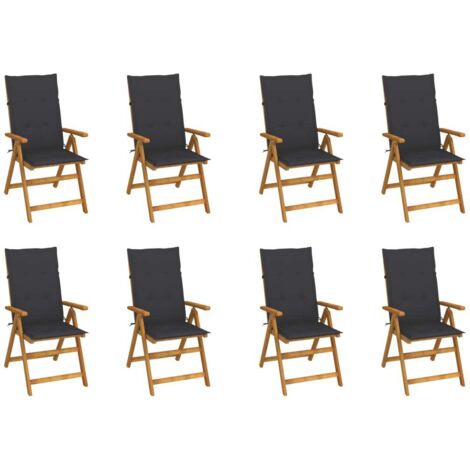 8 pcs Chaises pliables de jardin avec coussins, Chaises de jardin à dîner, Fauteuils de jardin Bois d'acacia BGT96816 (1/5)