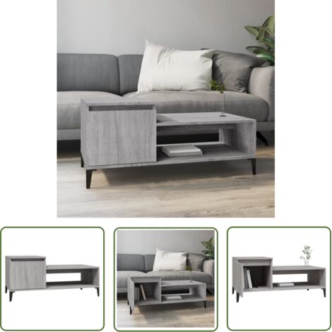 The Living Store Table basse Sonoma gris 100x50x45 cm Bois d'ingénierie - Table Basse - Meuble Salon - Table D'appoint - Rangement - Design Moderne (1/5)