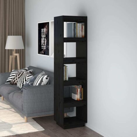 Bibliothèque, Étagère de Rangement, Séparateur de pièce, Meuble pour Dossier Noir 40x35x167 cm Pin solide AXZ22911 (1/5)