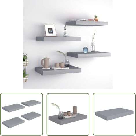 Étagères murales flottantes 4 pcs Gris 40x23x3,8 cm MDF (1/5)
