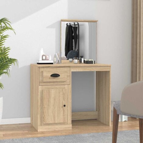 Coiffeuse avec miroir, Table de maquillage, Meuble coiffeuse chêne sonoma 90x50x132,5 cm RDS8693 (1/5)