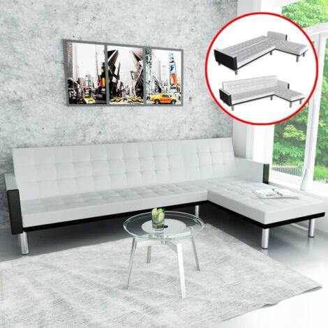 Canapé-lit Canapé convertible Fauteuil-lit d'angle Cuir synthétique Blanc DRT9114 (1/5)