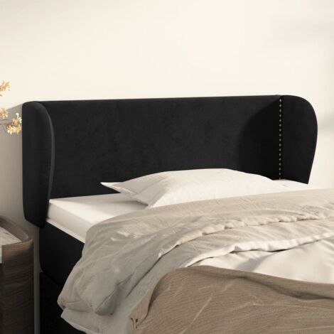 Tête de lit avec oreilles pour lit simple, Cadre de lit, Tableau décoratif de chevet Noir 103x23x78/88 cm Velours CDE25340 (1/5)