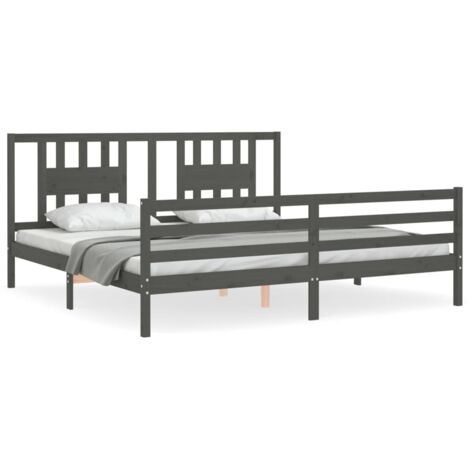Lit adulte, Cadre de lit avec tête de lit, Structure de lit gris 200x200 cm bois massif CDE36583 (1/5)