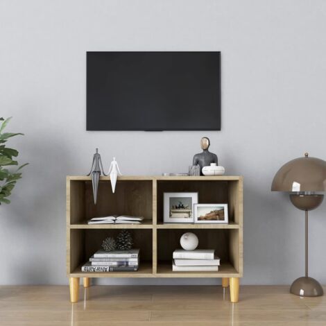 Meuble TV avec pieds, Banc TV, Support de Télévision, Meuble TV de salon, Support de Télévision, Meuble TV de salon en bois massif Chêne sonoma 69,5x30x50 cm YHJ50799 (1/5)