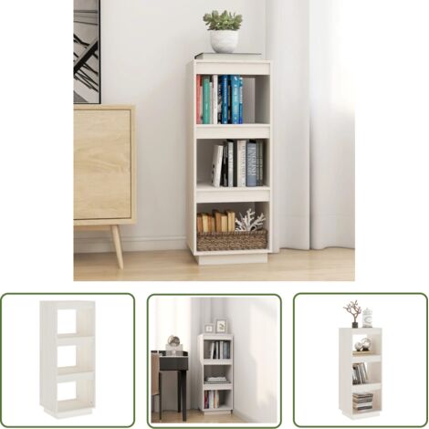 The Living Store Bibliothèque/Séparateur de pièce blanc 40x35x103 cm pin massif - Bibliothèque Blanche - Bibliothèque En Bois - Étagère Murale - Meuble Rangement - Séparateur De Pièces (1/5)