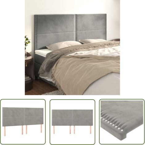 The Living Store Têtes de lit 4 pcs Gris clair 100x5x78/88 cm Velours - Tête De Lit - Tête De Lit Velours - Tête De Lit Design - Tête De Lit Élégante - Têtes De Lit Ensemble (1/5)