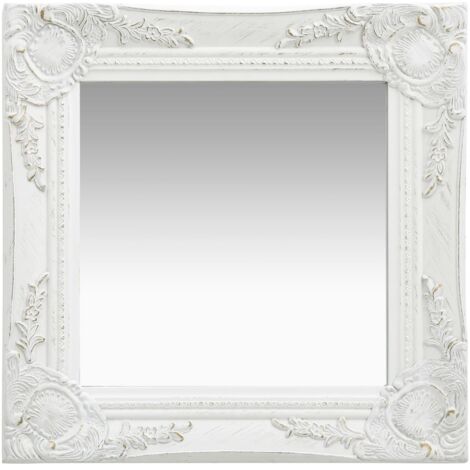 Miroir mural, Miroir de maquillage, Miroir suspendu pour Vanité, Salle de Bain, Salon Chambre style baroque 40x40 cm Blanc KIM4220 (1/5)