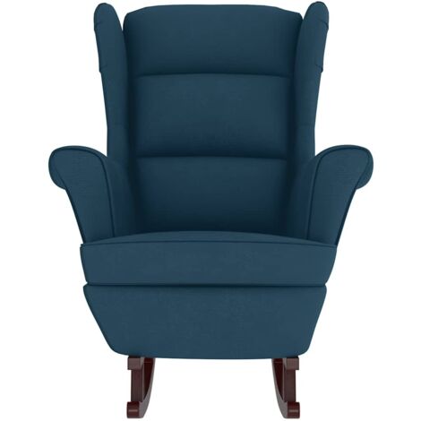 Fauteuil à bascule Chaise berçante et pieds en bois massif d'hévéa Bleu Velours ZSD56911 (1/5)