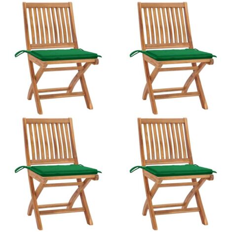 4 pcs Chaises pliables de jardin avec coussins, Chaises de jardin à dîner, Fauteuils de jardin Teck solide BGT69413 (1/5)