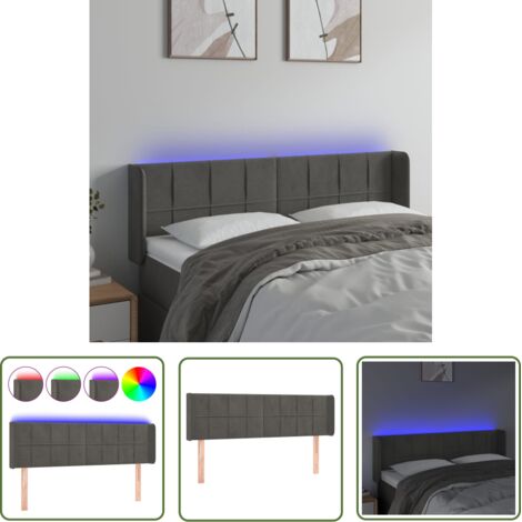 The Living Store Tête de lit à LED Gris foncé 147x16x78/88 cm Velours - Tête De Lit Led - Tête De Lit Velours - Tête De Lit Moderne - Éclairage Led - Tête De Lit Ajustable (1/5)