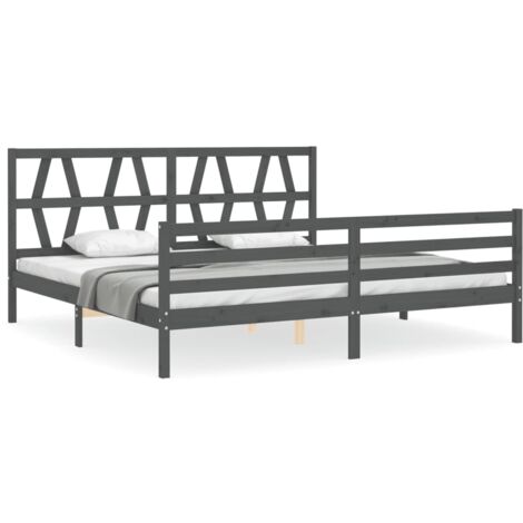 Lit adulte, Cadre de lit avec tête de lit, Structure de lit gris 200x200 cm bois massif CDE28894 (1/5)
