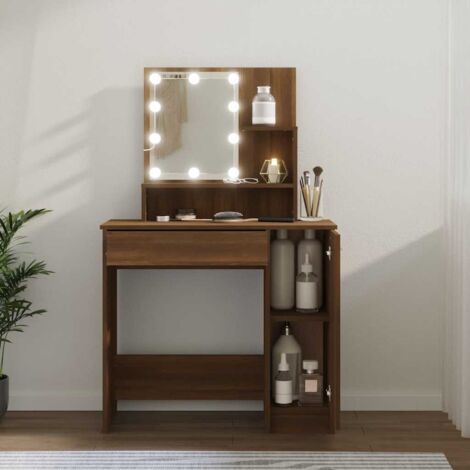 Coiffeuse avec LED, Table de maquillage, Meuble coiffeuse Chêne marron 86,5x35x136 cm RDS8196 (1/5)