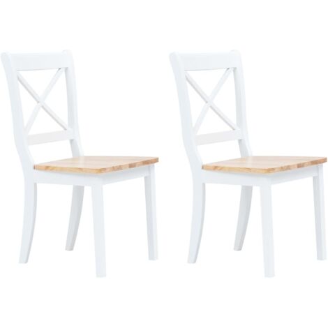 Chaises à manger, Chaises à dîner, Fauteuils de Relaxation lot de 2 blanc/bois clair bois d'hévéa massif BGT73986 (1/5)