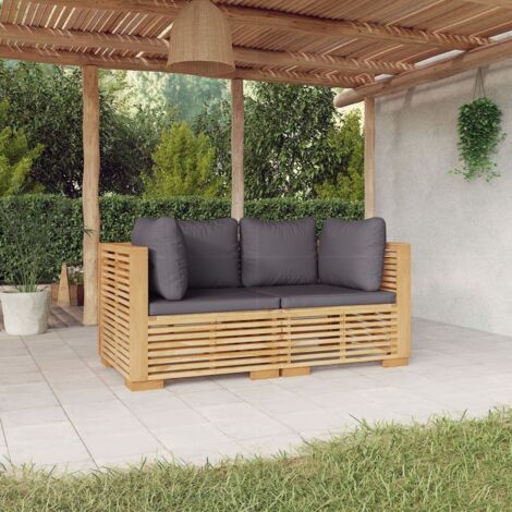 2 pcs Canapés d'angle de jardin et coussins, Canapés d'extérieur, Banc de jardin Bois de teck massif MJU7769 (1/5)