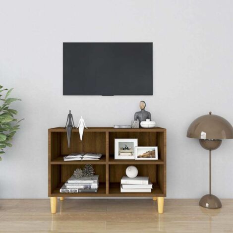 Meuble TV avec pieds, Banc TV, Support de Télévision, Meuble TV de salon en bois massif Chêne marron 69,5x30x50 cm YHJ69893 (1/5)