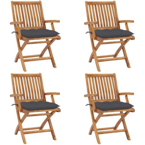 4 pcs Chaises pliables de jardin avec coussins, Chaises de jardin à dîner, Fauteuils de jardin Teck solide BGT58210 (1/5)