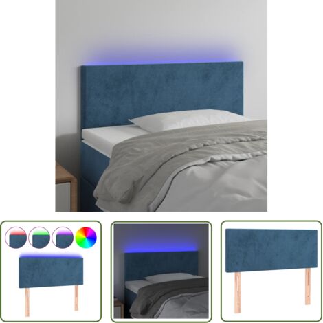 The Living Store Tête de lit à LED Bleu foncé 100x5x78/88 cm Velours - Tête De Lit Led - Tête De Lit Velours - Tête De Lit Bleue - Éclairage Led - Support Lombaire (1/5)