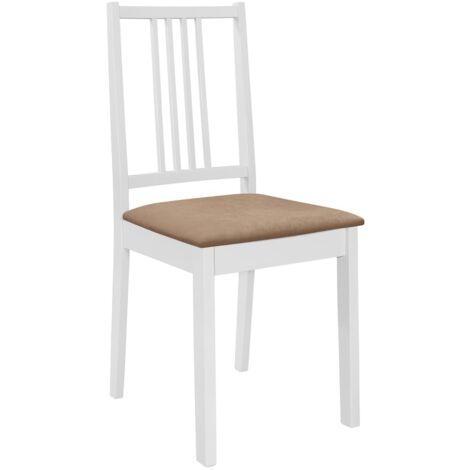 Lot de 4 Chaises de salle à manger, Chaise à dîner, Fauteuils de Relaxation avec coussins blanc bois solide BGT60219 (1/5)