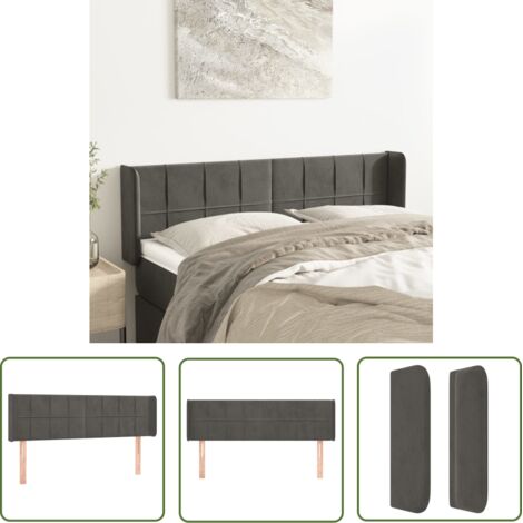 The Living Store Tête de lit avec oreilles Gris foncé 147x16x78/88 cm Velours - Tête De Lit - Tête De Lit Velours - Literie - Meuble Chambre - Mobilier Chambre (1/5)