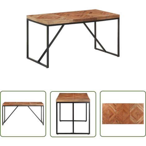 The Living Store Table à dîner 140x70x76 cm Bois massif d'acacia et de manguier - Table À Manger - Table En Bois - Acacia - Manguier - Style Industriel (1/5)