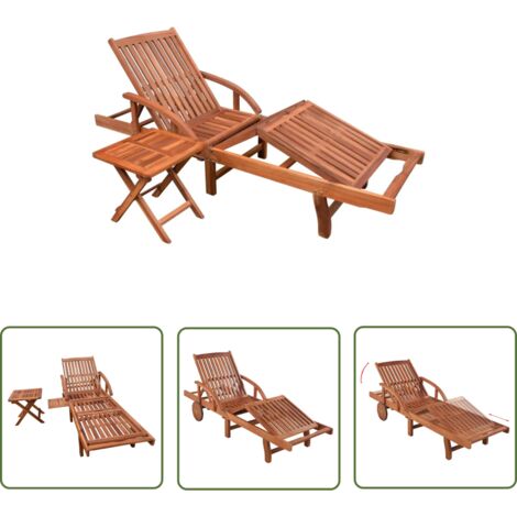 INLIFE Chaise longue avec table Bois d'acacia solide (1/5)