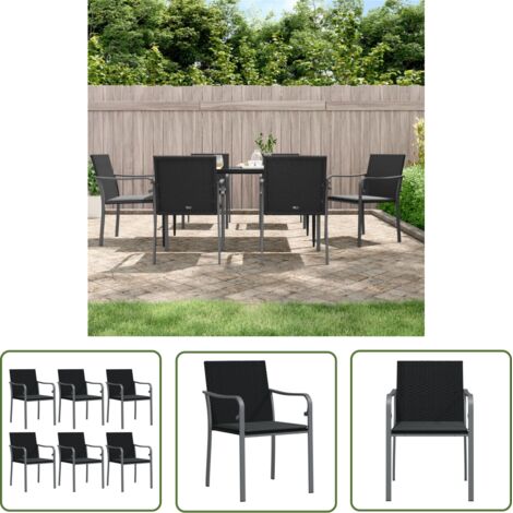 The Living Store Chaises de jardin avec coussins lot de 6 noir 56x59x84 cm rotin - Chaise De Jardin - Mobilier De Jardin - Fauteuil Extérieur - Décoration Extérieure - Résine Tressée (1/6)
