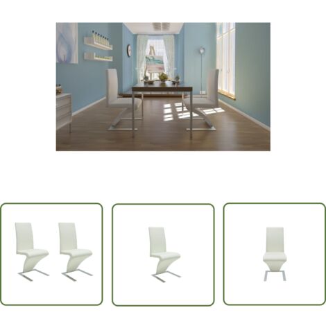 The Living Store Chaises à manger lot de 2 blanc similicuir - Chaise De Salle À Manger - Chaise Design - Chaise Blanche - Chaise En Simili Cuir - Chaise Moderne (1/5)