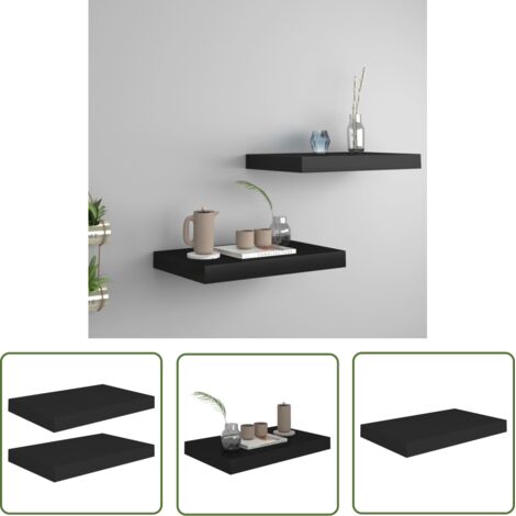 The Living Store Étagères murales flottantes 2 pcs noir 40x23x3,8 cm MDF - Étagères Murales - Étagères Flottantes - Décoration Murale - Rangement Mural - Meuble Design (1/5)