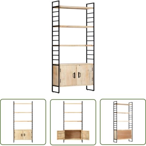 The Living Store Bibliothèque à 4 niveaux 80x30x180 cm Bois de manguier massif - Bibliothèque Industrielle - Bibliothèque Design - Bibliothèque Rangement - Bibliothèque Bois - Bibliothèque Manguier (1/5)