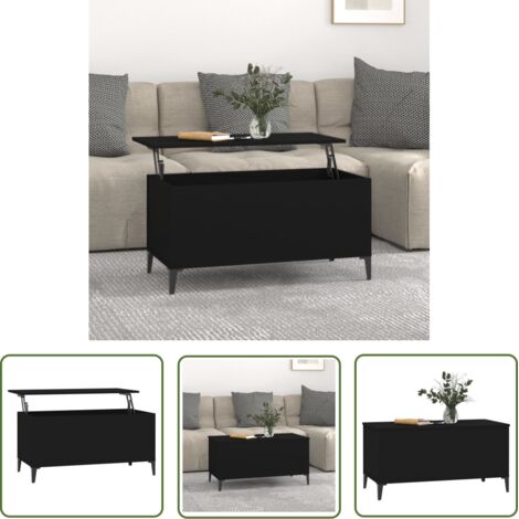 The Living Store Table basse Noir 90x44,5x45 cm Bois d'ingénierie - Table Basse - Meuble Salon - Table D'appoint - Design Moderne - Plateau Relevable (1/5)