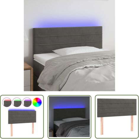 The Living Store Tête de lit à LED Gris foncé 100x5x78/88 cm Velours - Tête De Lit Led - Tête De Lit Velours - Tête De Lit Moderne - Éclairage Led - Têtière De Lit (1/5)
