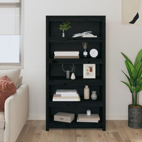 Bibliothèque, Étagère de Rangement, Meuble pour Dossier, Armoire de Rangement Noir 80x35x154 cm Bois de pin massif AXZ28382 (1/5)