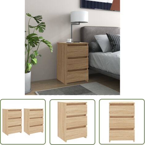 The Living Store Tables de chevet 2 pcs Chêne sonoma 40x35x62,5 cm Aggloméré - Table De Chevet - Meuble De Chambre - Commode - Tiroir - Chêne Sonoma (1/5)