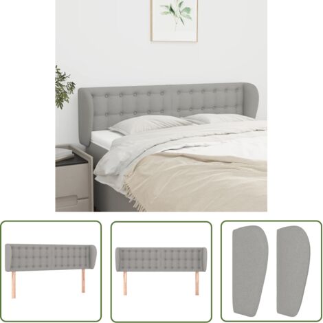 The Living Store Tête de lit avec oreilles Gris clair 147x23x78/88 cm Tissu - Tête De Lit - Têtière De Lit - Literie - Meuble Chambre - Décoration Chambre (1/5)